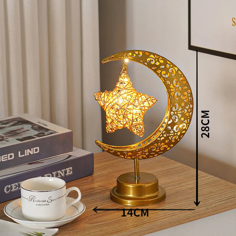 2026 Ramadan Iron Art Moon & Star LED Hanging Light – Islamic Decor