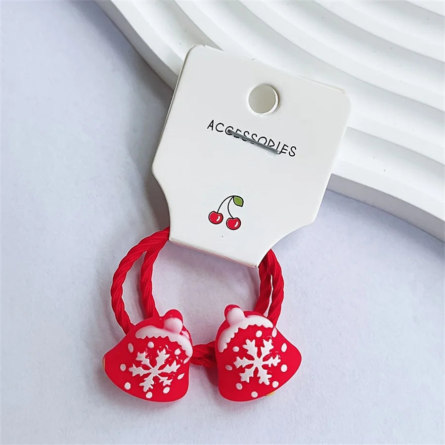 10pcs Cute Cartoon Hair Rings for Christmas with Christmas Tree and Reindeer Santa Decorations, Festive Hair Decoration
