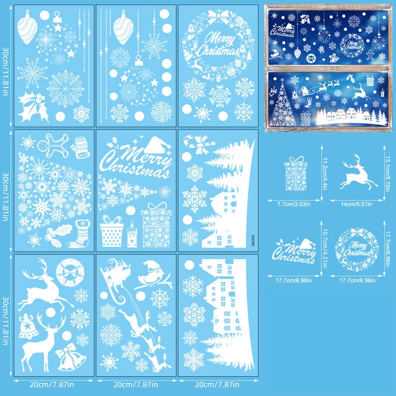 9 Sheets Christmas Snow Castle Window Clings, PVC Christmas Window Decals for Glass Windows, Winter Holiday Decorations