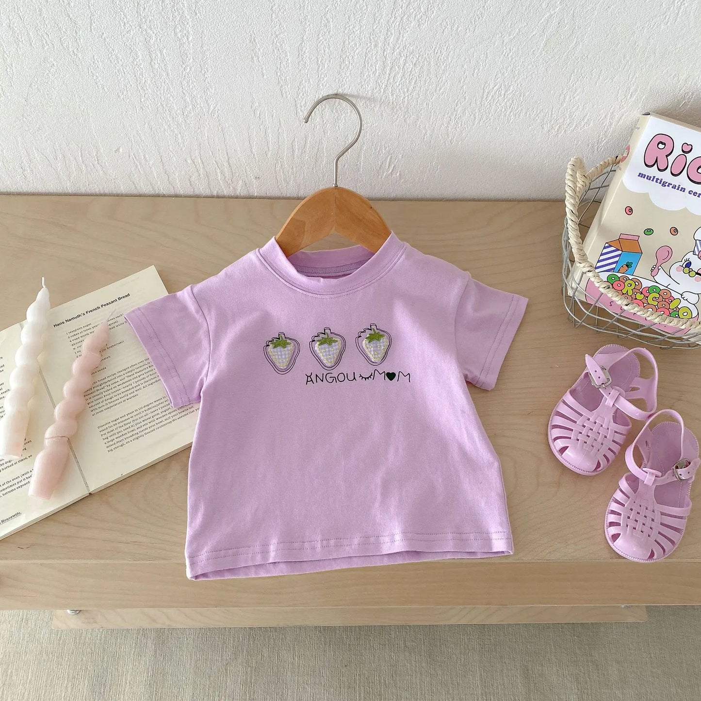 Summer Newborn Infant Baby Boy Girls' Cute Cartoon Strawberries Printing T-Shirt Muslin Perfect For Kids' Fashion Baby Clothing