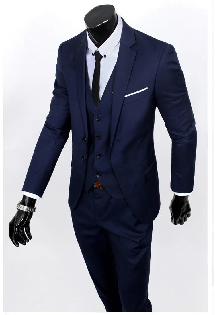 Spring Autumn New Fashion Men's Trendy Slim Business Solid Color 3 Pieces of Suits Sets Single Greasted Blazers Waistcoat Pants