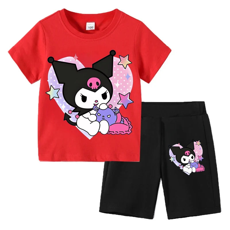 Sanrio Children's T-shirts Set Kuromi Printed Girls Summer Trend Baby