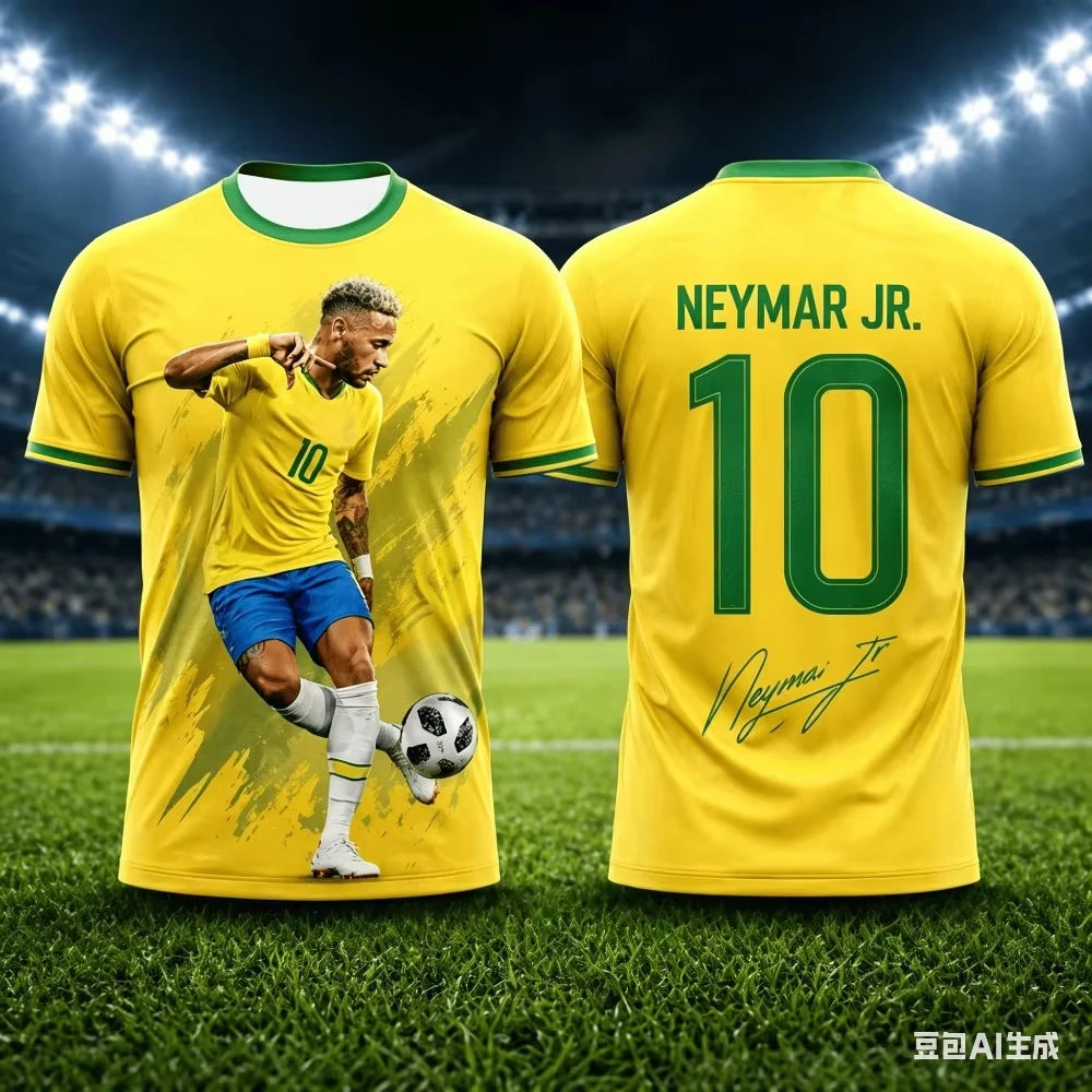 Neymar 3D Printed Sports Quick Dry T Shirt Family Style for Kids Adults Summer Outdoor Soccer Training Sports Apparel