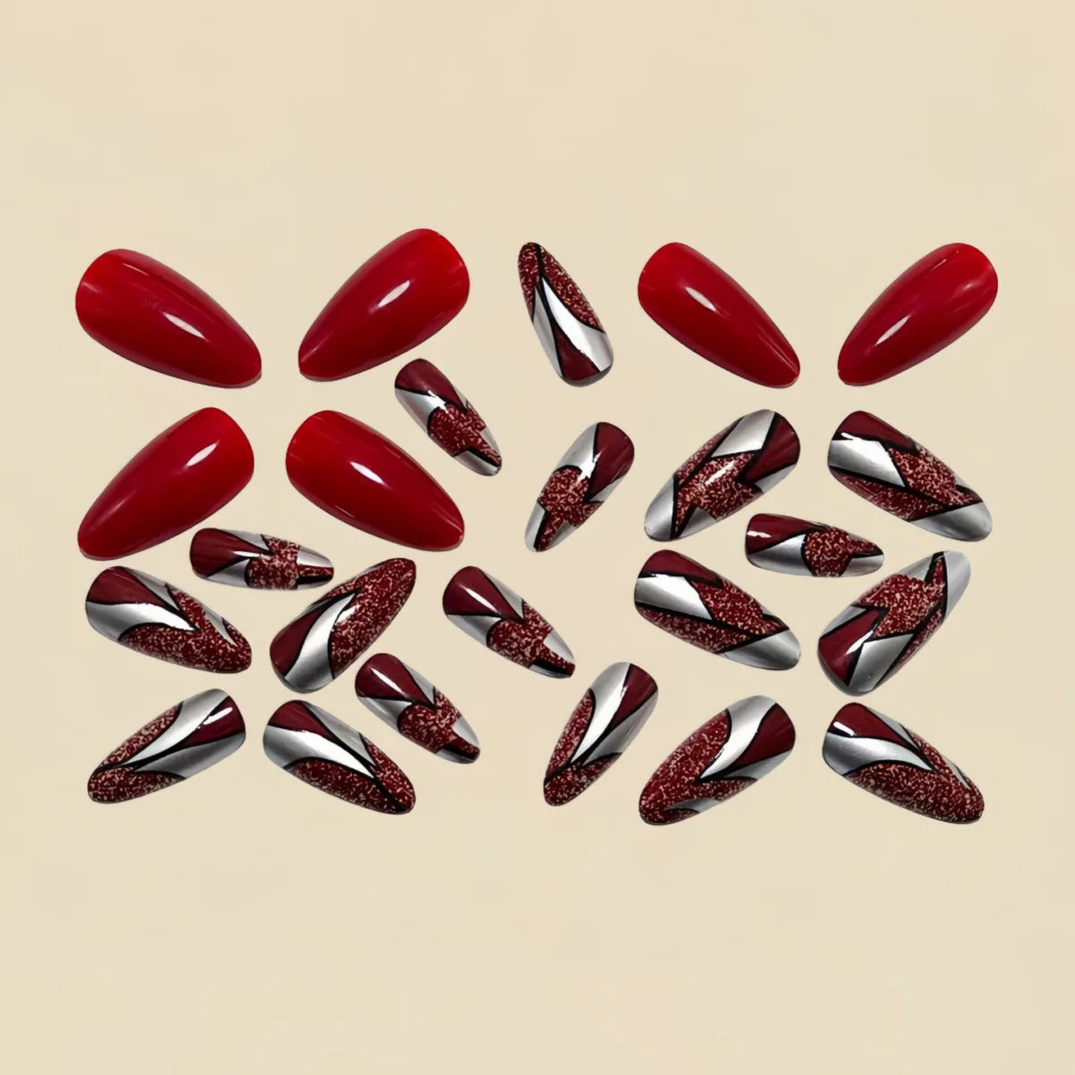 Medium long fake nails for women gilrs wine red colors with strips print almond ballet shape full cover press on false nail art