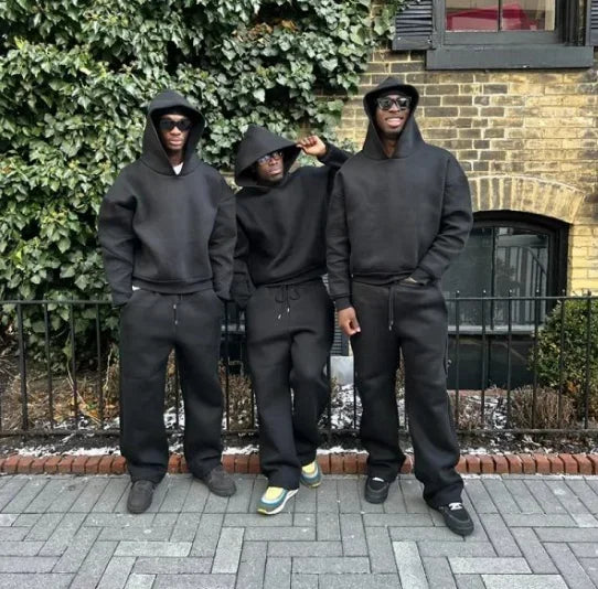 Solid Couple's Hooded Sweatshirt 2 Piece Set Casual Loose Sweatpants Suit Autumn Male Jogging Sweatshirt Trousers Outfits Suits