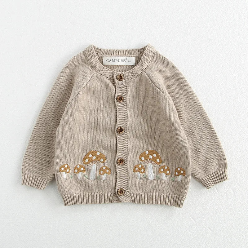 MILANCEL 0-3 Y 2024 Autumn Baby Sweater Infant Girls Mushroom Embroidery Cardigan Toddler Boys Knitted Coat Optional Bodysuit
