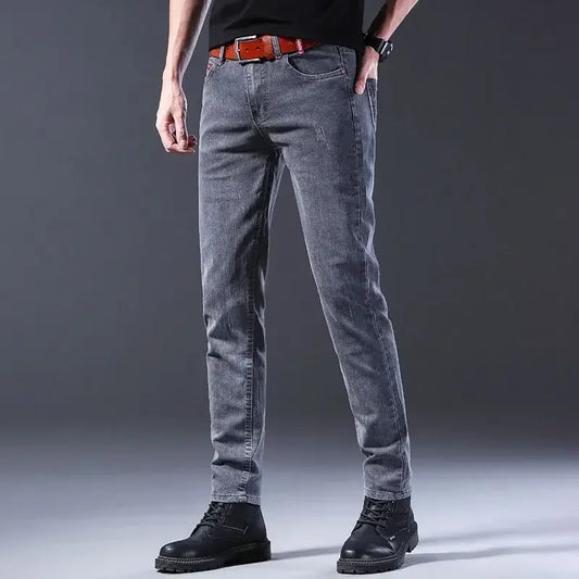 New Men Fashion Casual Business Denim Pants Male Slim Fit Straight Leg Trousers Stretch Solid Pants Size 27-38