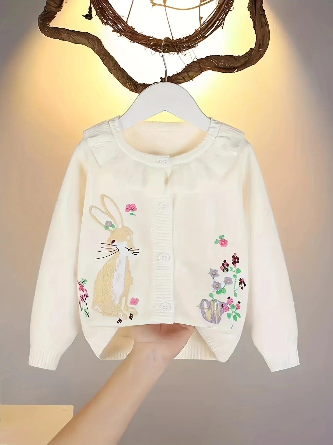 Children's Cardigan Girl Rabbit Embroidered Lotus