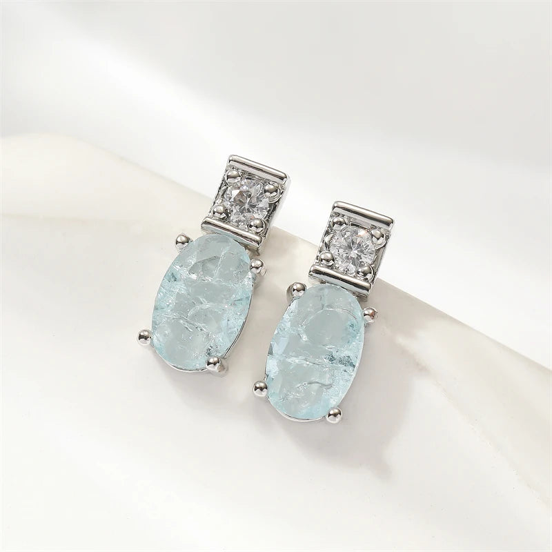 ZAKOL New Exquisite Elliptical Blue Green AAA Zircon Stud Earrings Shiny Crystal CZ Birthday Christmas Jewelry Gifts for Women