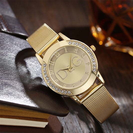 New Starry Sky Diamond Women’s Watch – Gold Mesh Strap