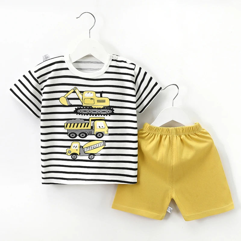 Kids Summer Clothes Set Cartoon Baby Tops Shorts Set 2Pcs Cotton Children Loungewear Suit Kids Girls Boys Sport Outfit Suit