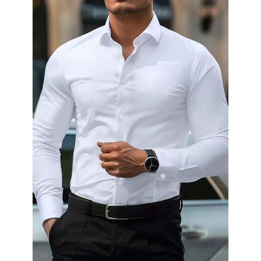 Bolubao Men Smart Casual Shirt Brand Fashion Solid Color Long Sleeve Elastic Fabric Male Business Dress Black Shirt