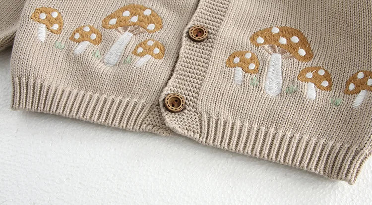 MILANCEL 0-3 Y 2024 Autumn Baby Sweater Infant Girls Mushroom Embroidery Cardigan Toddler Boys Knitted Coat Optional Bodysuit