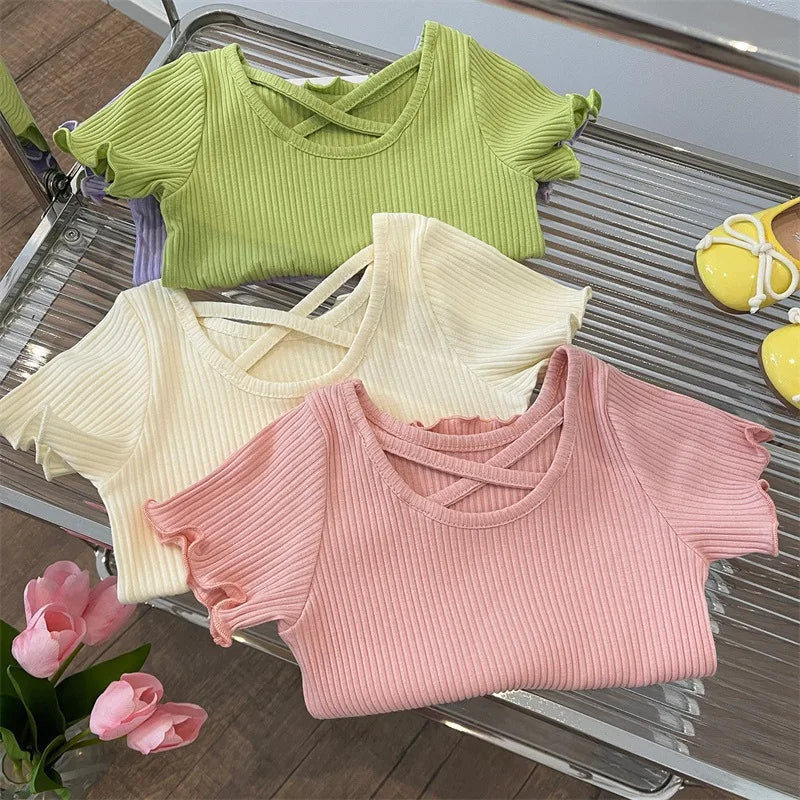 2-8Y Girls' Summer Set 2025 New Baby Girl Shirt+Shorts Korean Fashionable Short Sleeve Kids Flower Pumpkin Pants Two Piece Set