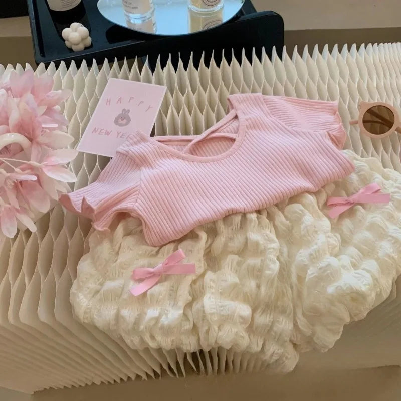 2-8Y Girls' Summer Set 2025 New Baby Girl Shirt+Shorts Korean Fashionable Short Sleeve Kids Flower Pumpkin Pants Two Piece Set