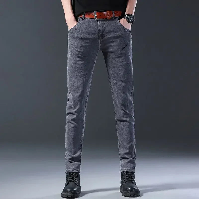 New Men Fashion Casual Business Denim Pants Male Slim Fit Straight Leg Trousers Stretch Solid Pants Size 27-38