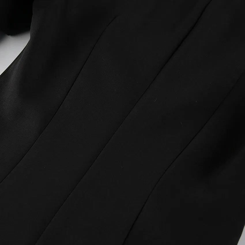BKLD Hepburn Style Black A-Line Short Dresses Fashion Women's Clothing New V-Neck Puff Sleeve Single-Breasted Party Dress