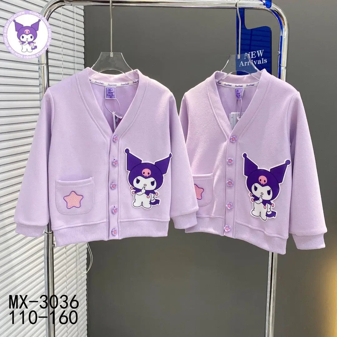 Spring Autumn Children Sanrio Cinnamoroll Knitted Cardigan Teen Girls Cartoon Kuromi Sweater Coat Kids Cute Single Breasted Top