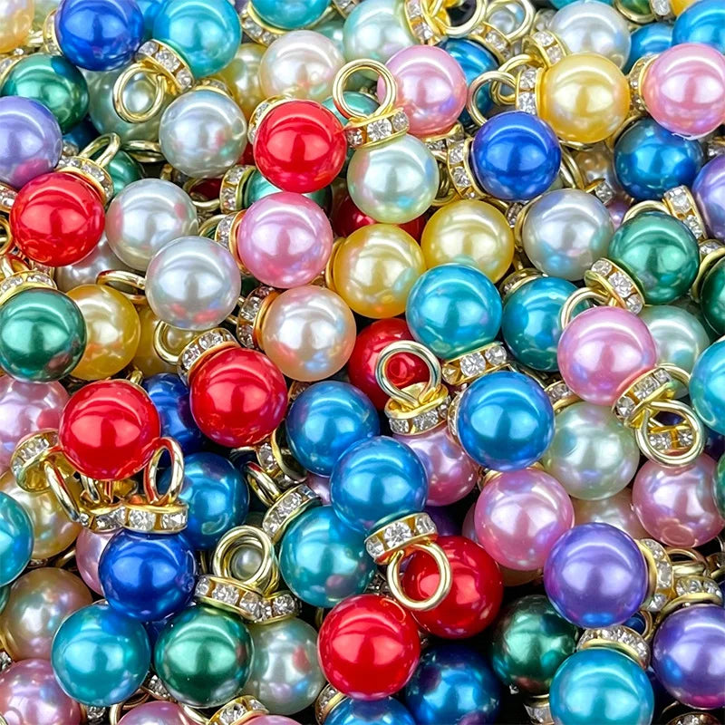 120 Pack Christmas Pearl Ornaments 12mm Faux Bead Pendants With Rhinestone For DIY Tree Garland Wreath Jewelry Decor
