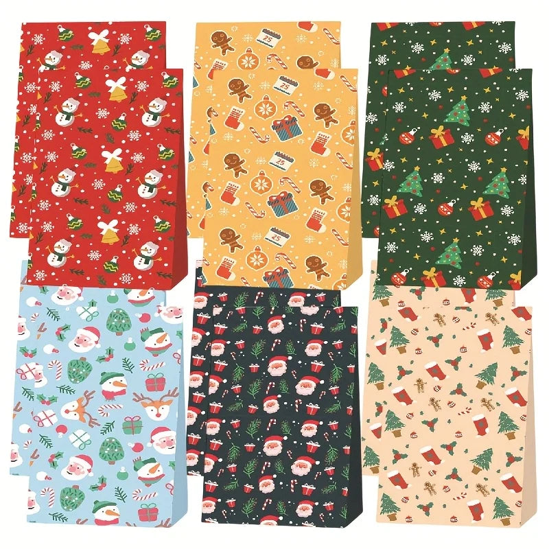 12pcs Christmas Candy Bag, Candy Gift Bag, Holiday Accessory Storage Bag, New Year'S Gift Packaging Bag, Paper Bag