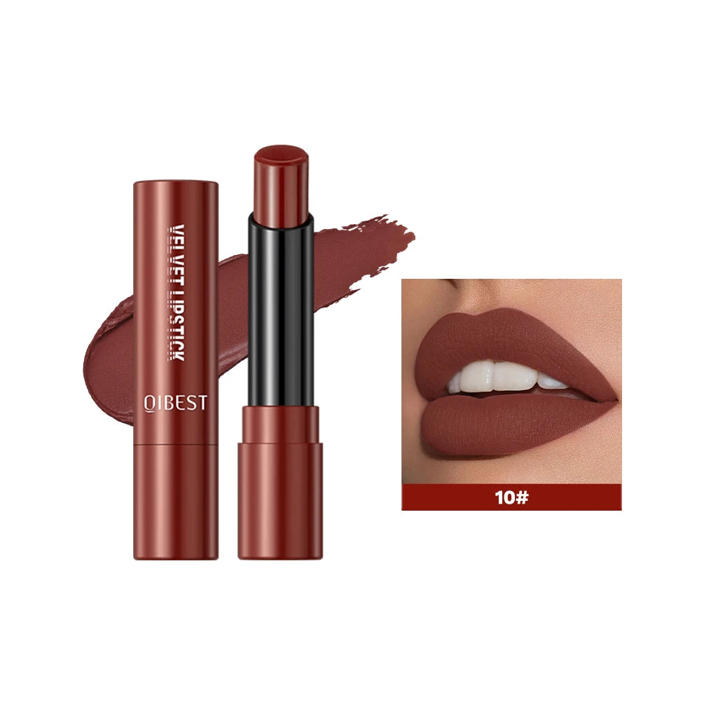 QIBESTNatural Velvet Matte Lipstick Long-lasting 10 Color Lip Stain Lightweight Moisturizing Lip Balm Women Makeup New Lip Tint