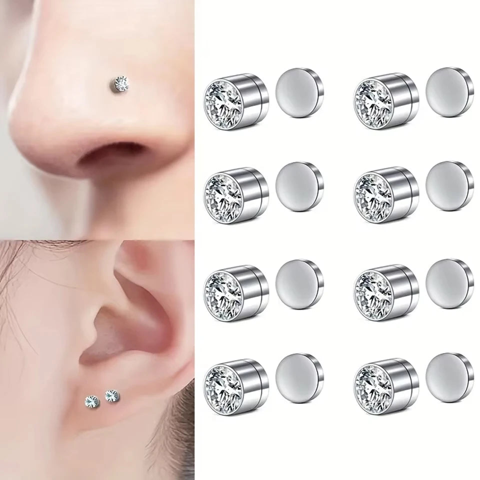 ZAKOL 1/8pcs Magnetic Faux Nose Studs Personalized Punk Style Fashion No Piercing Magnetic Ear Clip Unisex Jewelry