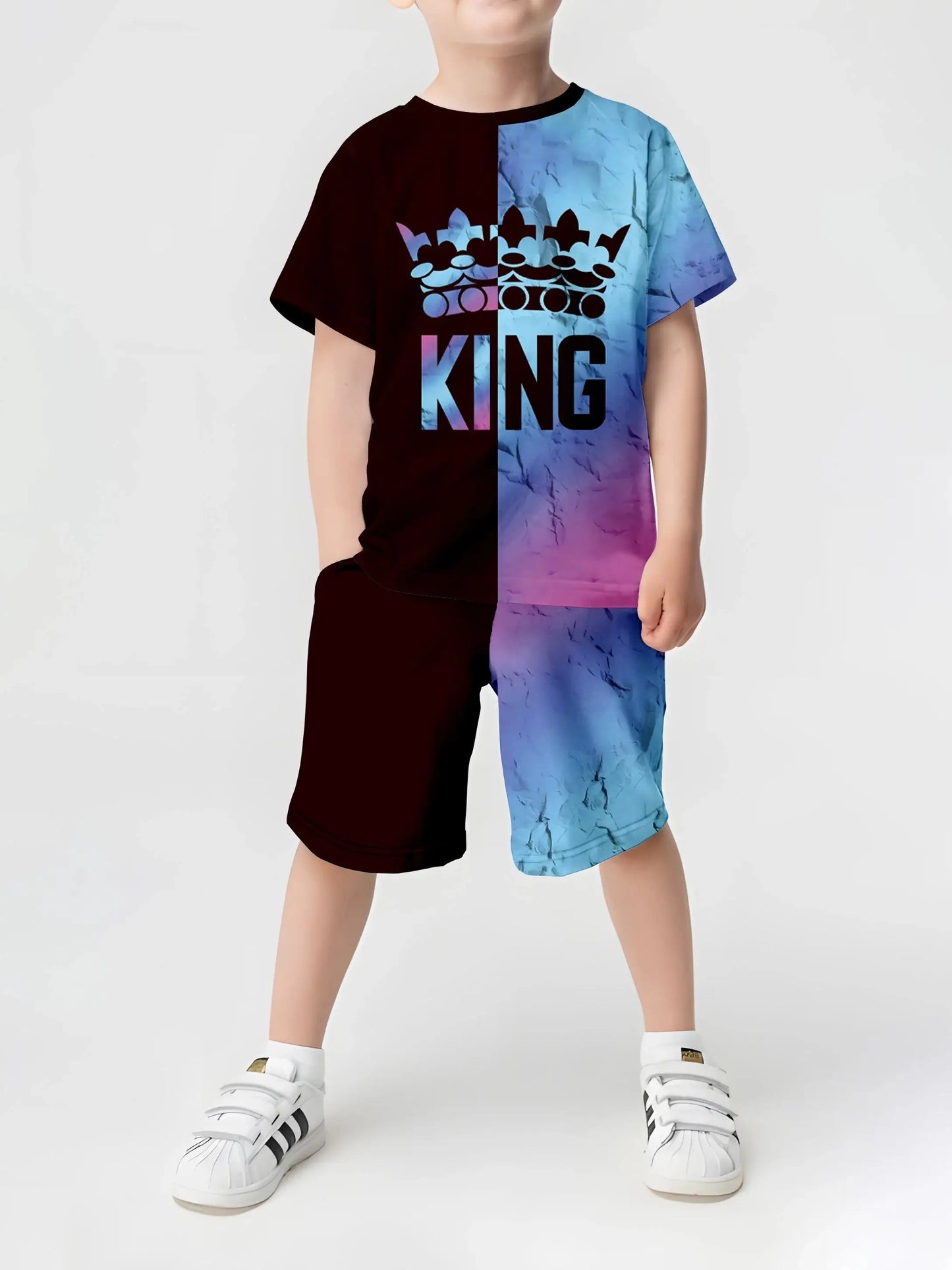 Kids Summer Crown Print T-Shirt & Shorts Set