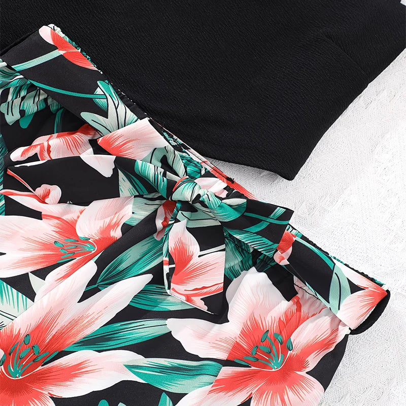 Two Piece Summer Girl Cute And Fashionable Sleeveless Suspender Top Printed