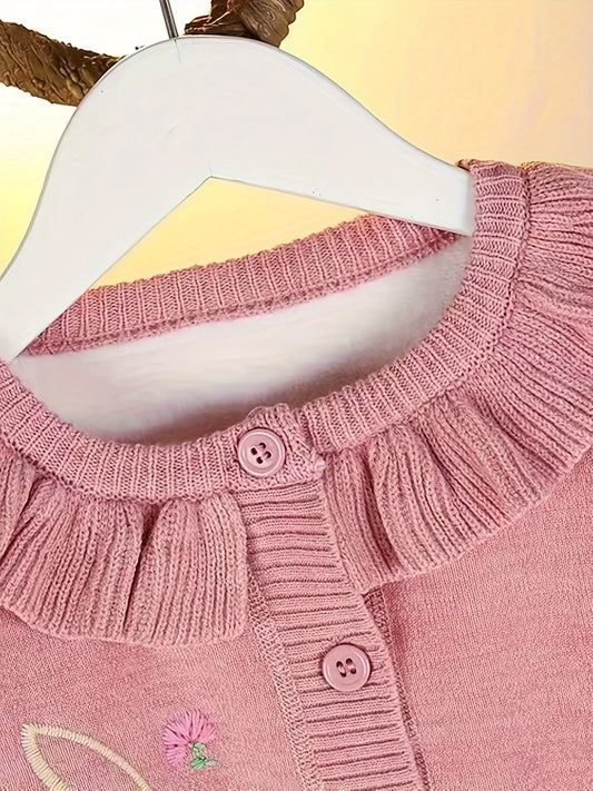 Children's Cardigan Girl Rabbit Embroidered Lotus