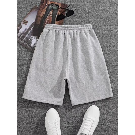 Spring and summer new solid color gray atmospheric men's pure cotton drawstring waist sports shorts
