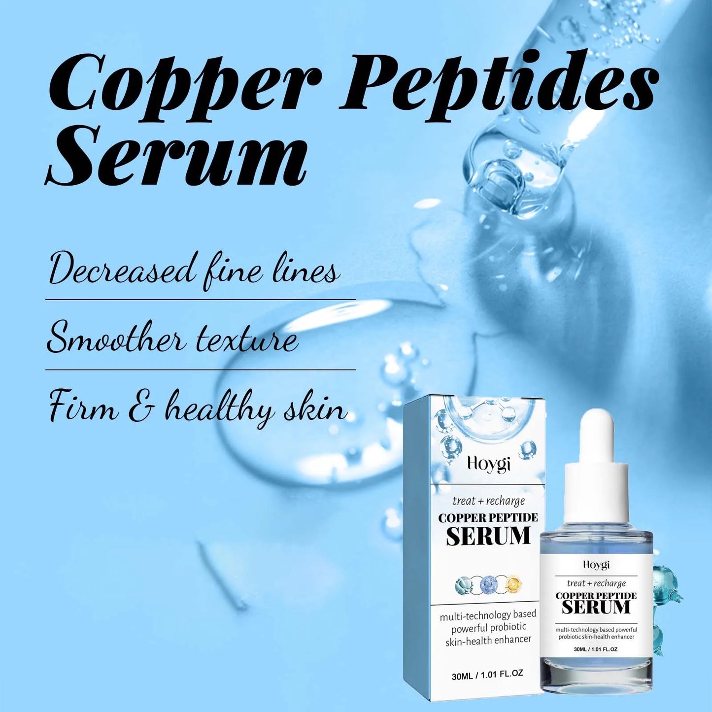 Copper Peptide Serum Fade Fine Lines Shrink Pores Skin Care Smoothing Firming Hyaluronic Acid Brightening Moisturizing Serum