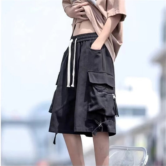 2024 Black Cool Cargo Shorts for Men and Women Couples Thin Loose Dopamine Sports Casual Korean Hip Hop Outwear Shorts Men