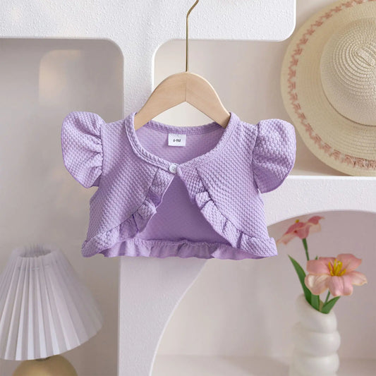 Baby Girl Sweet Summer Cardigan Bolero Jacket Short Fly Sleeve Ruffled Coat Outerwear Toddler Clothes for Wedding Birthday Party