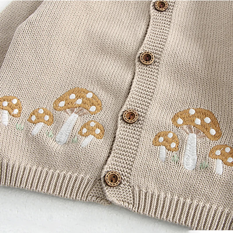 MILANCEL 0-3 Y 2024 Autumn Baby Sweater Infant Girls Mushroom Embroidery Cardigan Toddler Boys Knitted Coat Optional Bodysuit