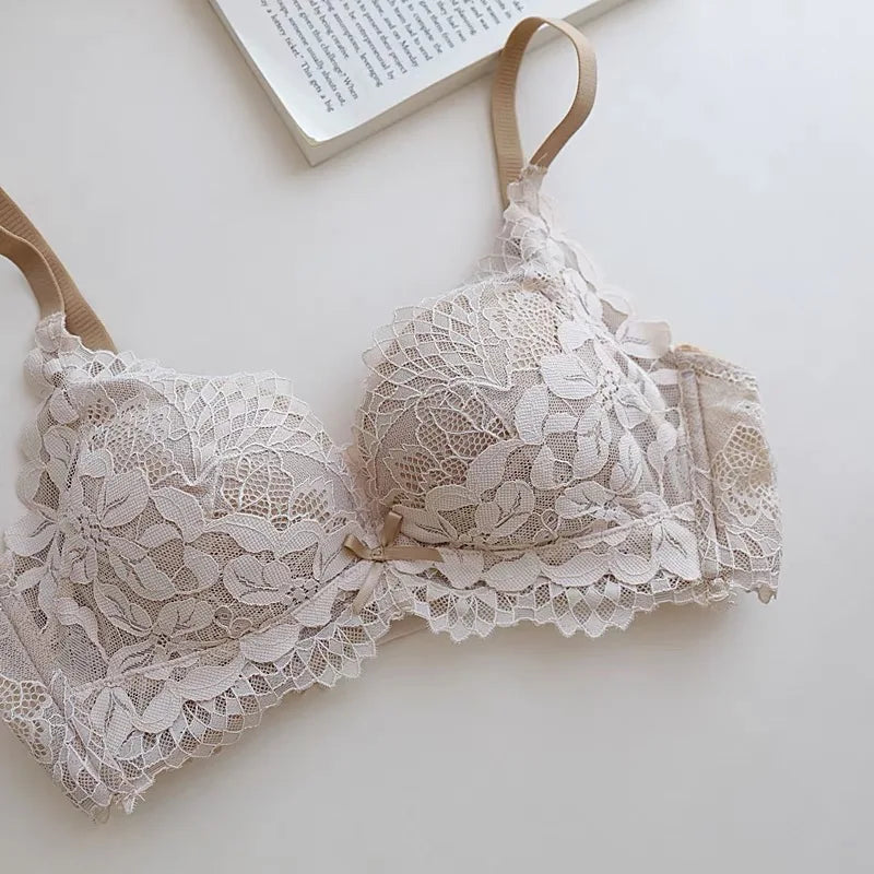 Women's Japanese Style Bra & Panty Set Luxury Lace Push Up Small Bust Support Adjustable Comfort No Gap Wirefree Free Shipping