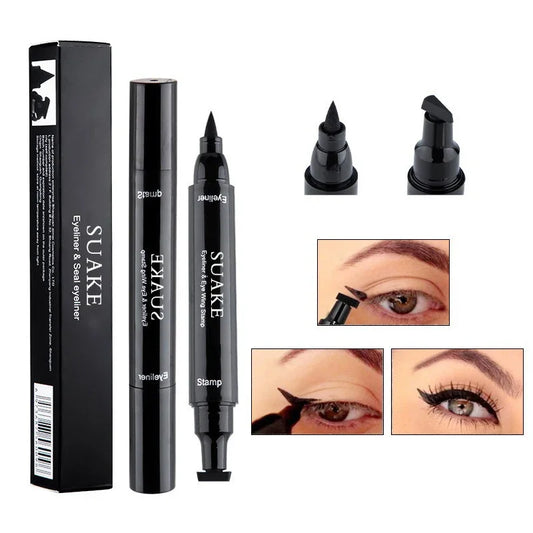 2 In 1 Stamp Black Liquid Eyeliner Pen Waterproof Fast Dry Triangle Seal Eye Liner Pencil Cosmetic Double-ended Eyeliner Makeup