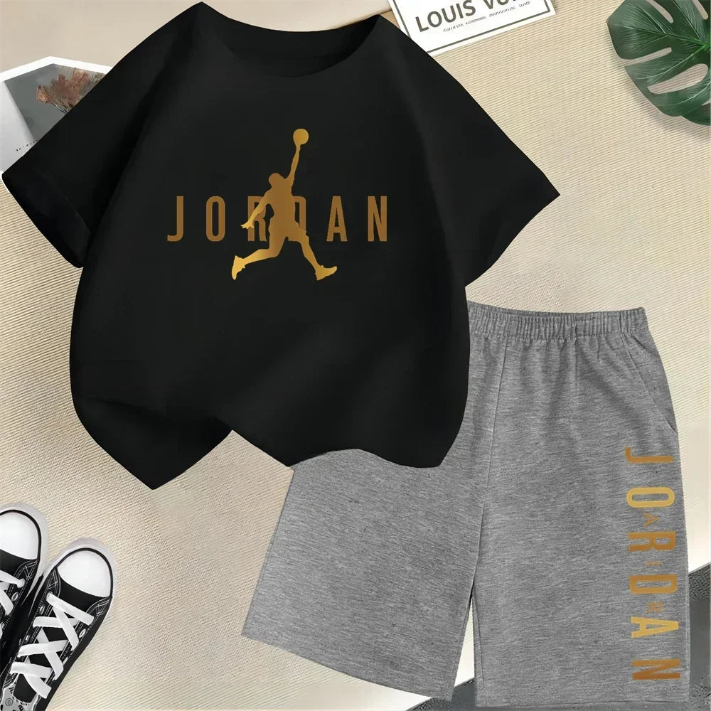 Summer Short Sleeve Children Set Slam Dunk Master Pattern Print Sports T-shirt+Shorts 2pcs Set Kids Boys Girls Fashion Tracksuit