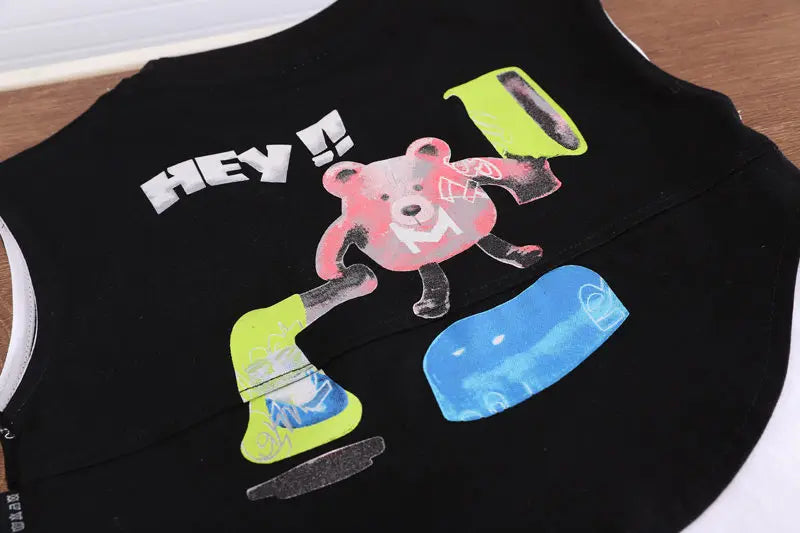 Summer Cartoon Print Baby Boys Girls Cotton Sport Letter Vest Shorts