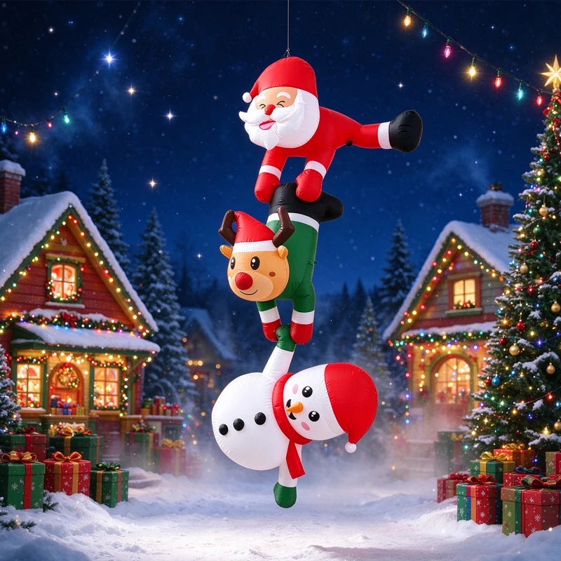 8FT Hanging Christmas Inflatable Stacked Santa Reindeer Snowman, Blow Up Xmas Hanging Ornament, Indoor Outdoor Christmas Holiday