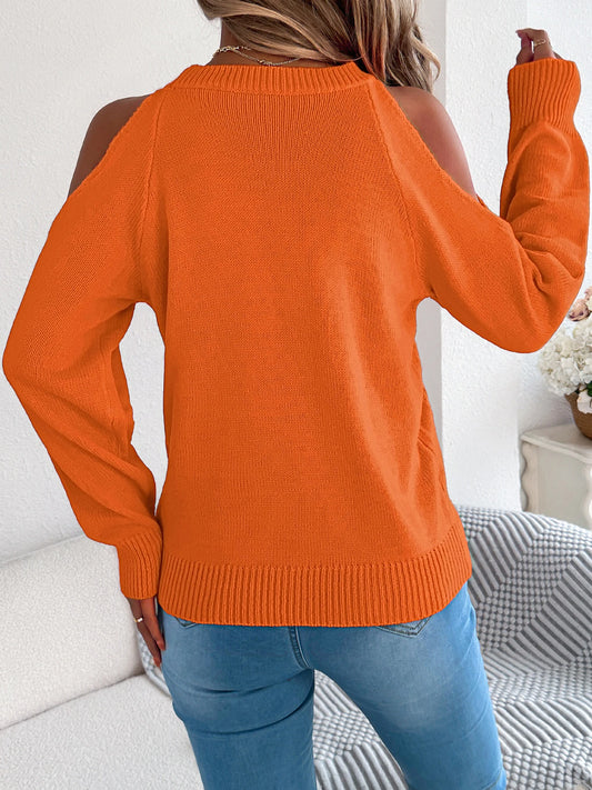 Elegant Off Shoulder Twist Knitted Sweater Women Autumn Winter 2026 Casual Solid Color Lantern Long Sleeve Top Orange Black Rose