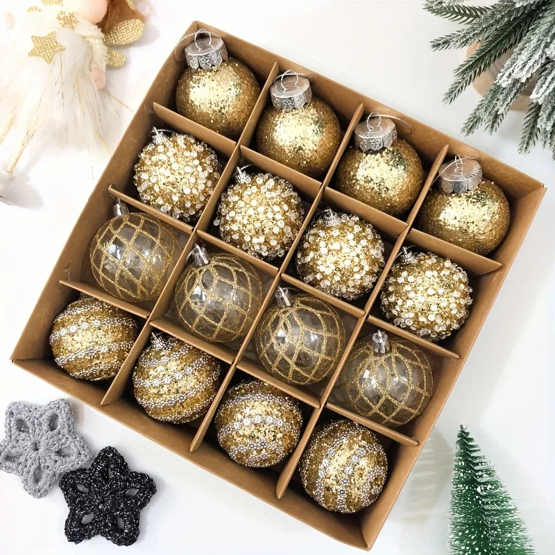 12/16pcs Christmas Hanging Balls, 2.36in Hollow Pearl Balls for Xmas Hanging Tree Pendants Home Wedding Party Decor