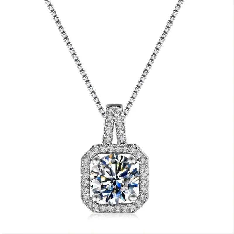 ZAKOL Simple Geometric Crystal White Zircon Pendant Necklace For Women Silver-Color Wedding Party Jewelry Gift With Box