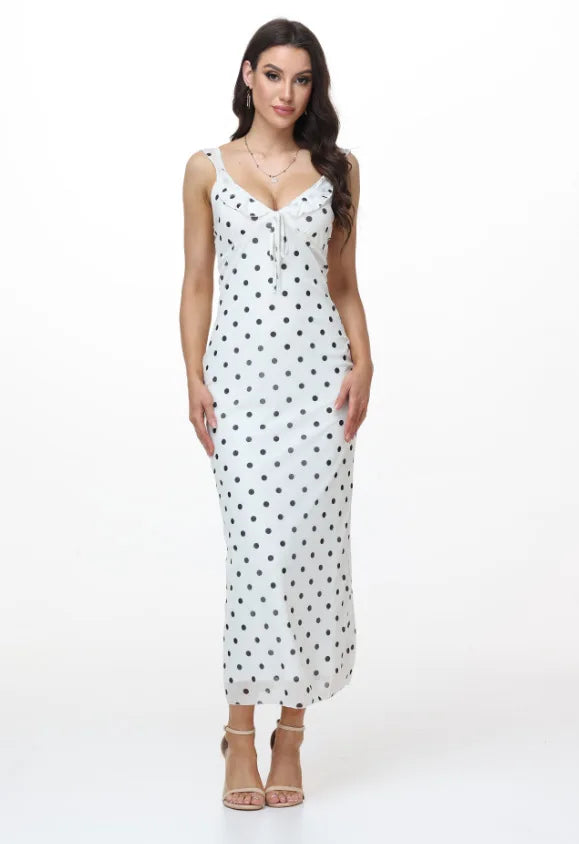 Elegant Summer Print Floral Dress Women V-neck Slim Ruffles Sleeveless Backless Long Dresses 2026 Beach Vacation Lady Vestidos
