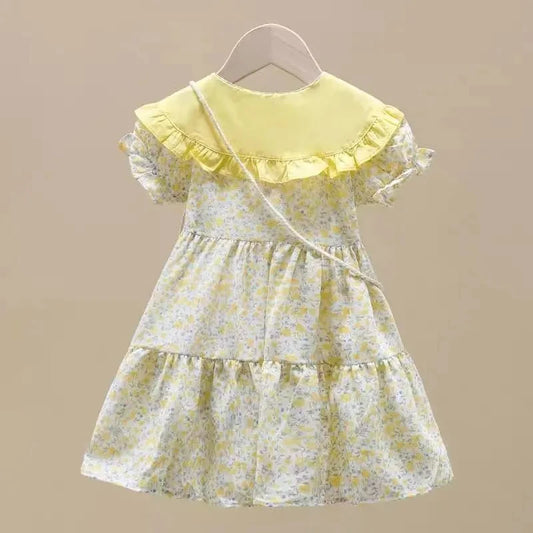Baby Girls Summer Dress – Floral A-Line with Puff Sleeves, Ages 4–6Y