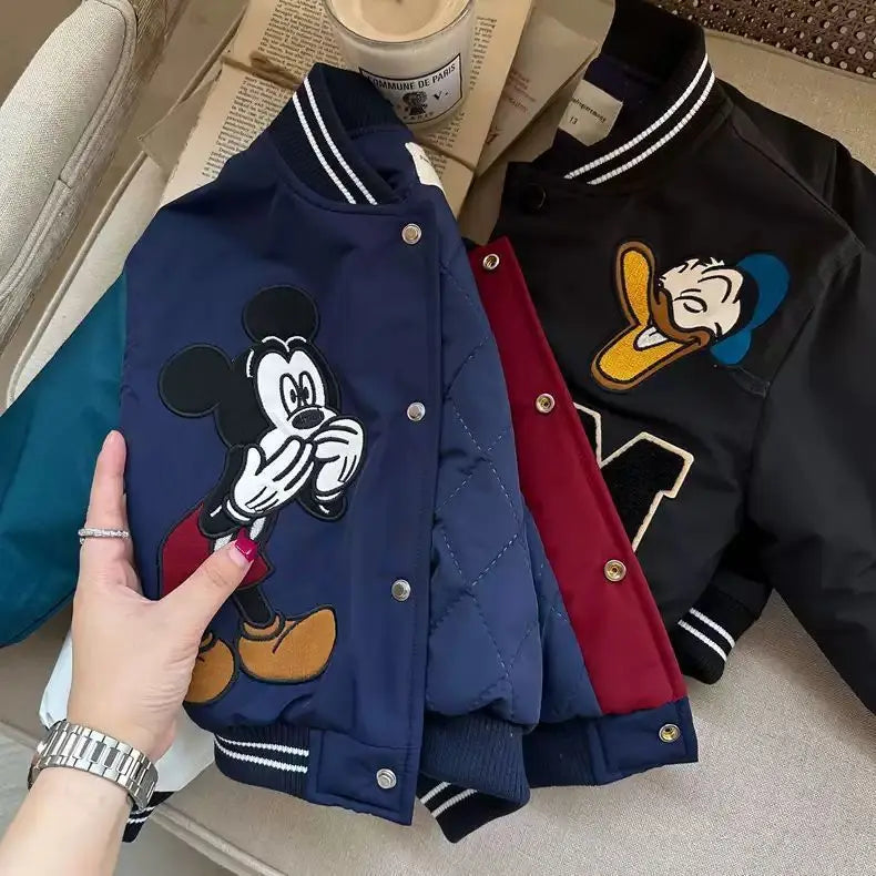 Mickey print Children Cartoon Jacket Autumn Winter Kids Boys Girls Quilted Coat Warm Baseball Clothes Toddler Fashion Outerwears