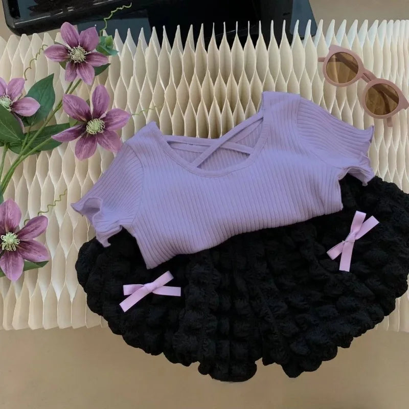 2-8Y Girls' Summer Set 2025 New Baby Girl Shirt+Shorts Korean Fashionable Short Sleeve Kids Flower Pumpkin Pants Two Piece Set