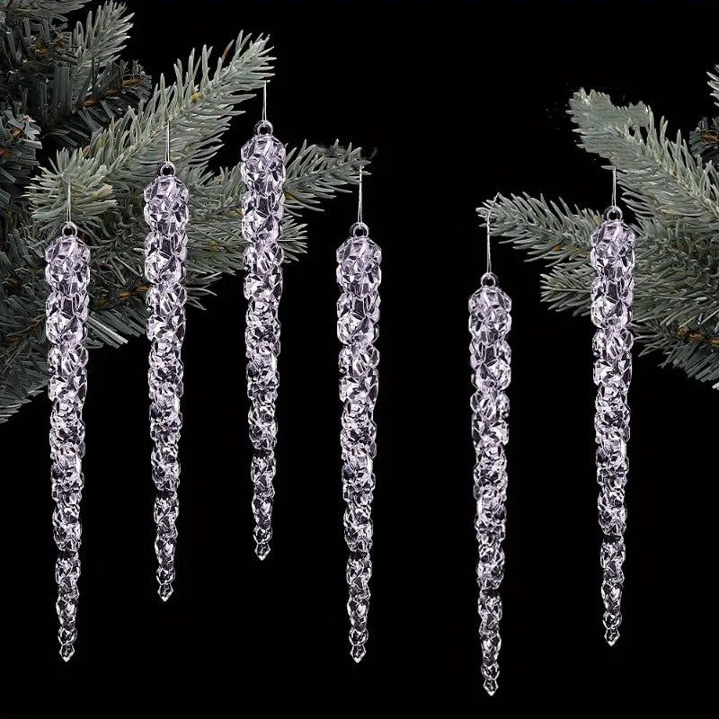 24pcs Clear Icicle Garland - Elegant Hanging Ice Columns, Multi-Size Heavy-Drop Decorations for Christmas Tree,Christmas Gifts