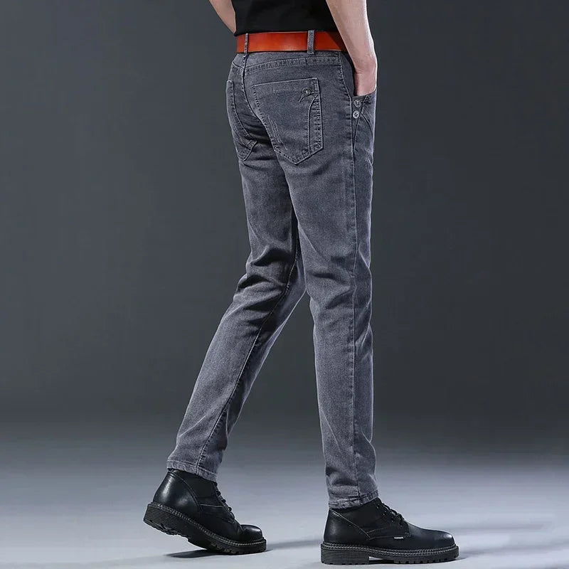 New Men Fashion Casual Business Denim Pants Male Slim Fit Straight Leg Trousers Stretch Solid Pants Size 27-38