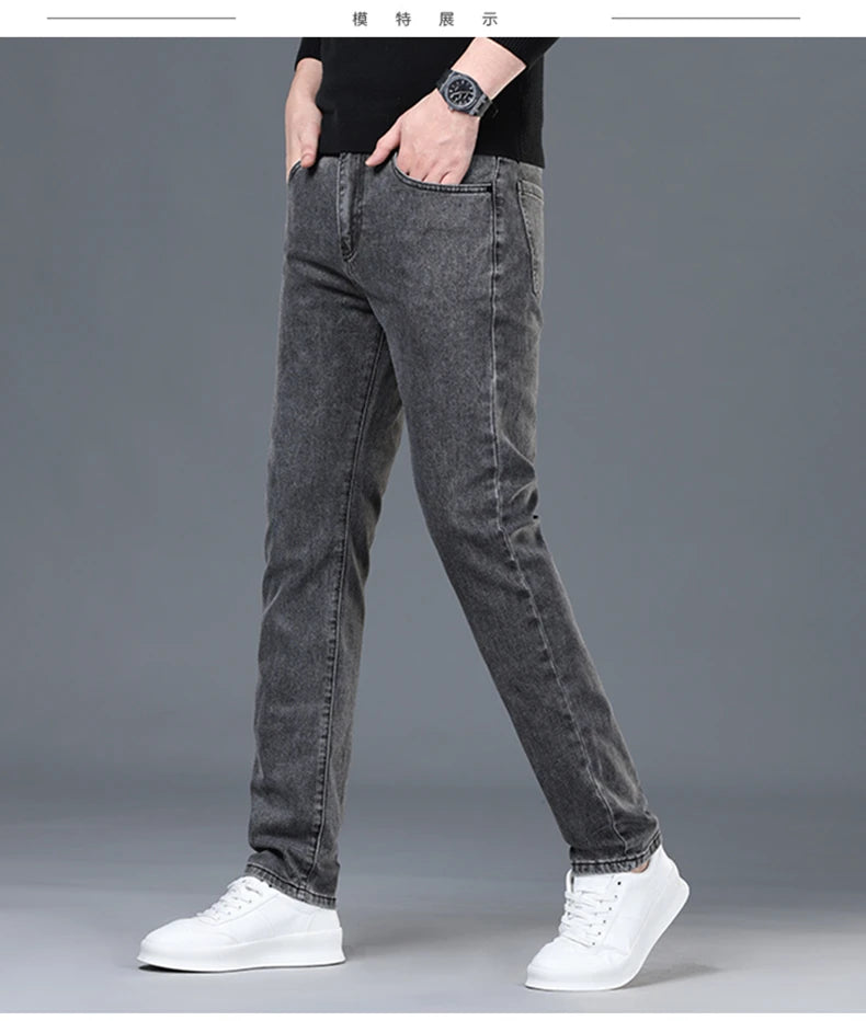 Spring and Summer New Men's Jeans Simplified Korean Edition Slim Fit Straight Leg Versatile Shaped Mid Waist Elastic Men's Jeans