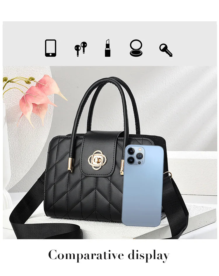2025 Women’s Fashion Monogram Shoulder Handbag – Printed Leather Single Strap Bag | حقيبة يد نسائية 2025 – تصميم عصري بنقشة المونوغرام من الجلد بحزام كتف واحد